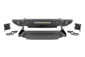 Ram 1500 Front Bumper - Rough Country - High Clearance LED with Skid Plate & Tow Hooks - Flat Black - '19-'24